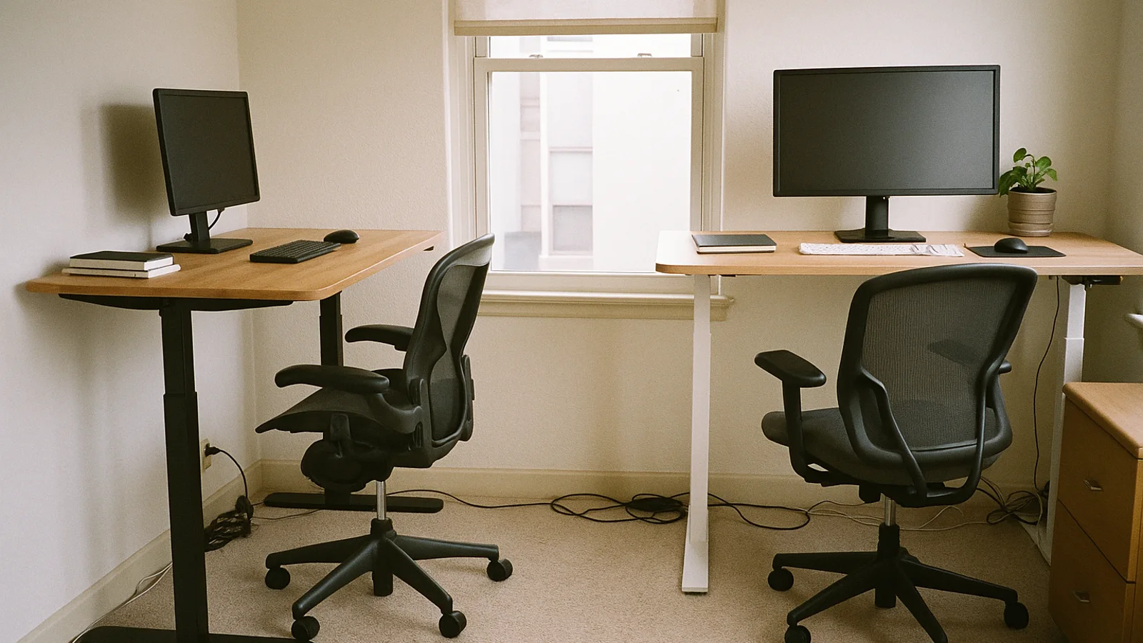 comparison of two home office standing desks