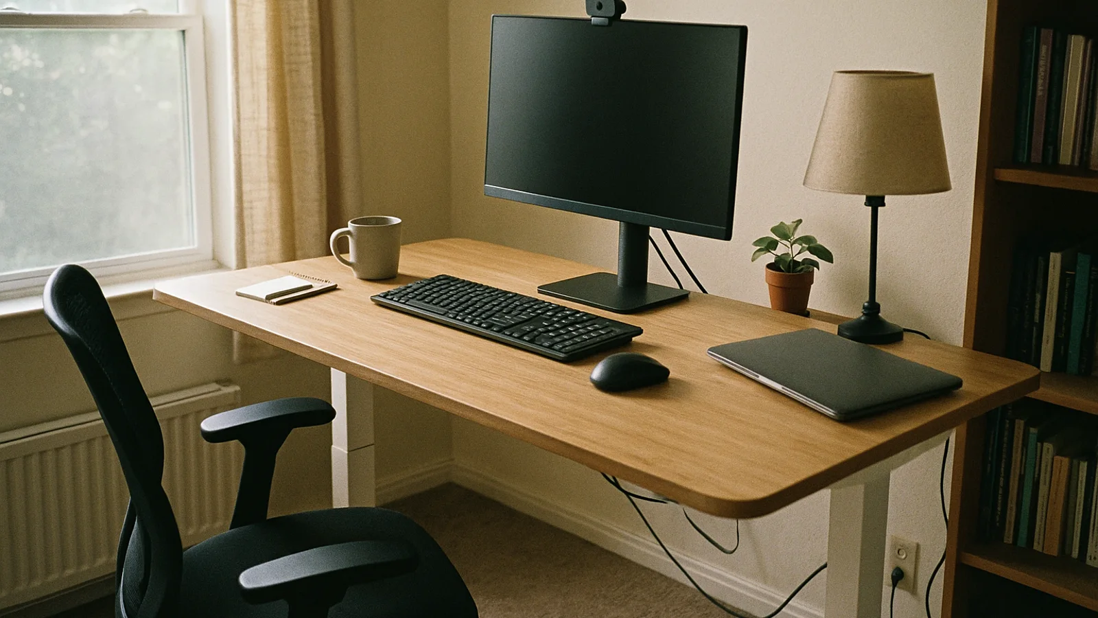 ergonomic standing desk setup for a home office