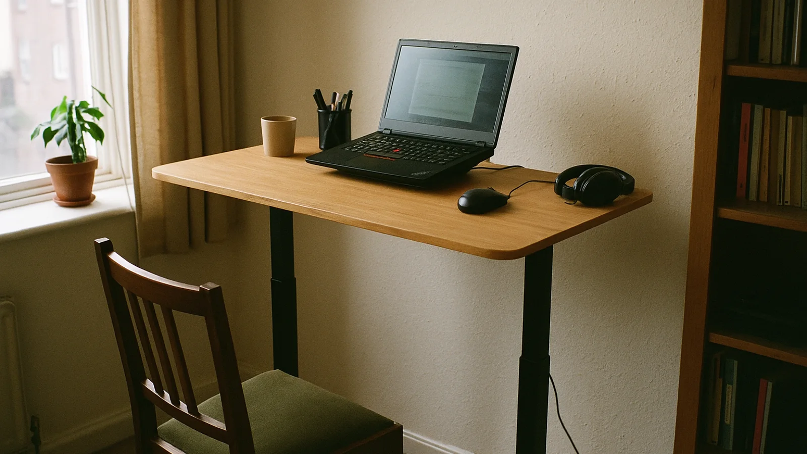 compact standing desk in small apartment office